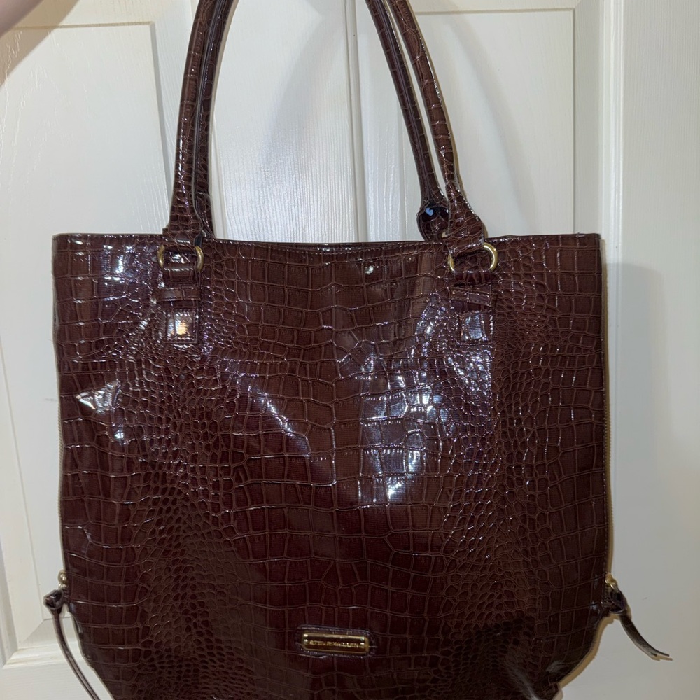 Steve Madden Brown Crocodile-Embossed Tote Bag
